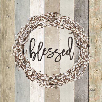 Framed Blessed Pussy Willow Wreath Print