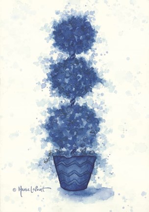 Framed Blue Triple Sphere Topiary Print