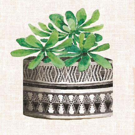 Framed Cactus Mud Cloth Vase II Print