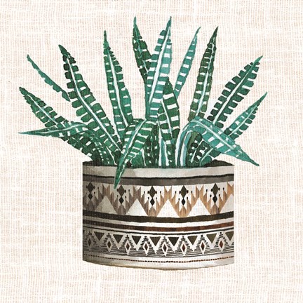 Framed Cactus Mud Cloth Vase III Print