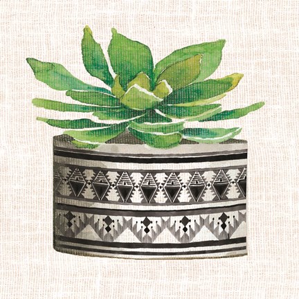 Framed Cactus Mud Cloth Vase IV Print