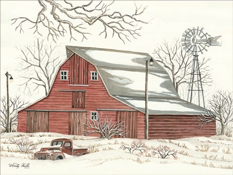 Framed Winter Barn with Pickup Truck Print