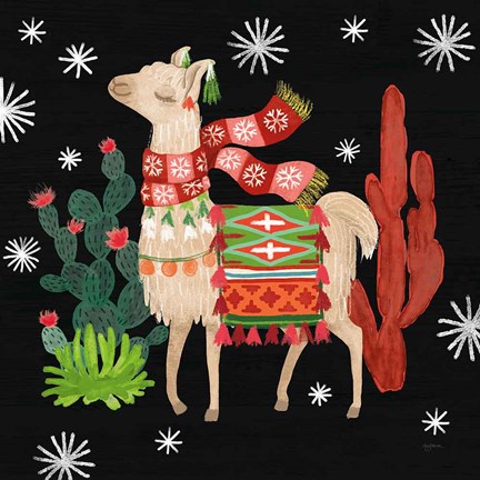 Framed Lovely Llamas IV Christmas Black Print