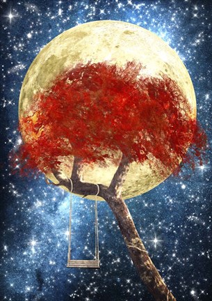 Framed Swing Under a Golden Moonlight Print