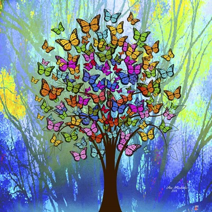 Framed Butterflies Tree Print