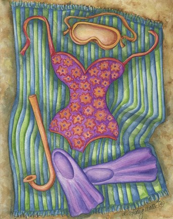 Framed Bathing Suit With Snorkel Print