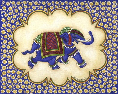 Framed Elephant Cartouche facing right Print