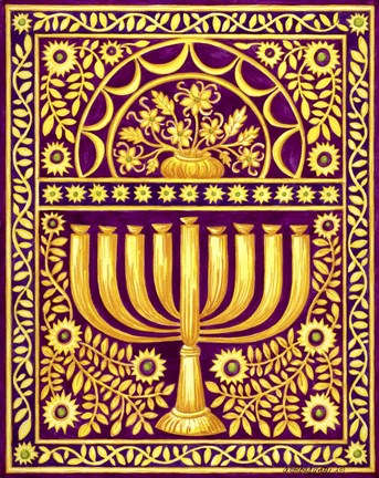 Framed Hanukah Menorah On Magenta Print
