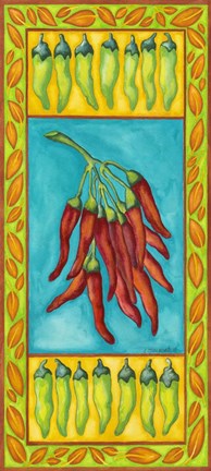 Framed Peppers with Pale Green Print