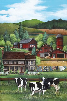 Framed Country Cows N&#39;Crows Print