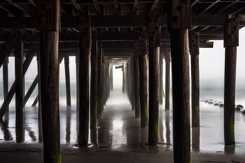 Framed Fog Under Pier Print