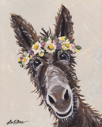 Framed Donkey Rufus Flower Crown Print