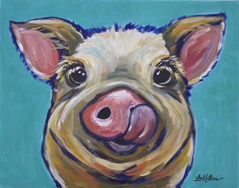 Framed Pig Cesar Tongue Out Print