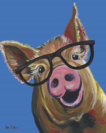 Framed Pig Wilbur Glasses Blue Print