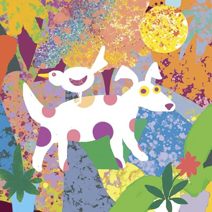 Framed Roosting Bird And Dog Print