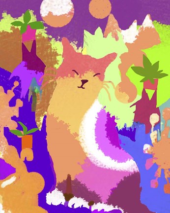 Framed Cat With Abstract Background Print