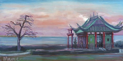 Framed Sunset At Tea House 2 Print