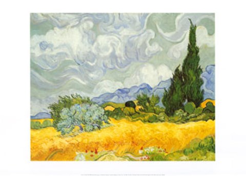 Framed Field of Wheat with Cypresses, c.1889 Print