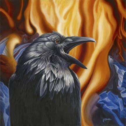 Framed Raven Fire Print