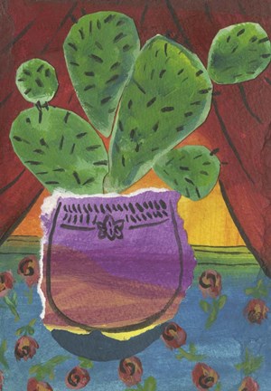 Framed Prickly Pear in Purple Pot Print