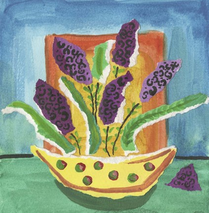 Framed Purple Flowers Polka Dot Pot Print