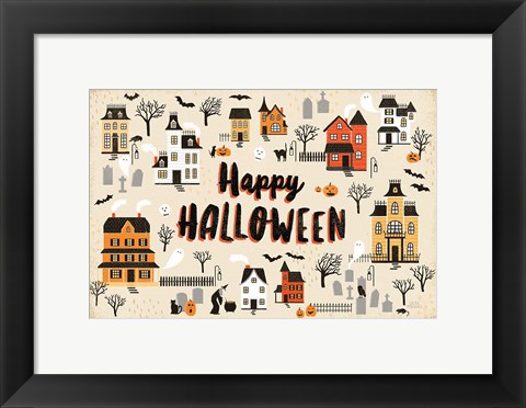 Framed Spooky Village I Cream Print