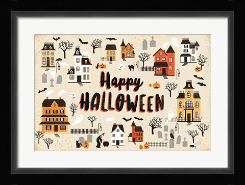 Framed Spooky Village I Cream Print