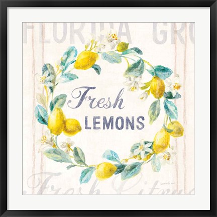 Framed Floursack Lemon V Bright Print
