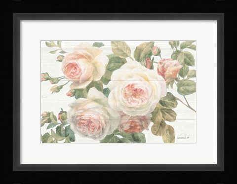 Framed Vintage Roses White on Shiplap Crop Print