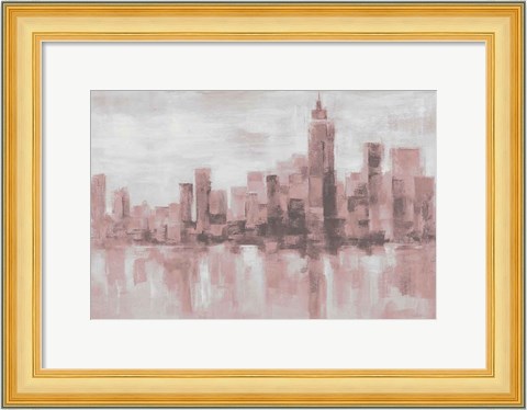 Framed Misty Day in Manhattan Pink Gray Print