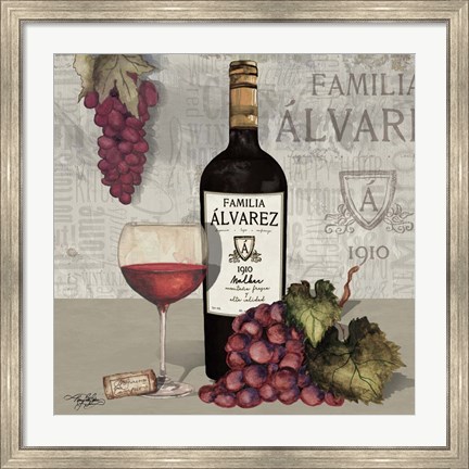 Framed Uncork Wine and Grapes I Print