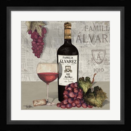 Framed Uncork Wine and Grapes I Print