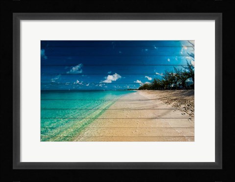 Framed Cayman Islands Beach on Wood Print