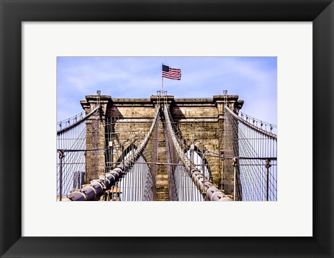 Framed Brooklyn Bridge with Flag Print