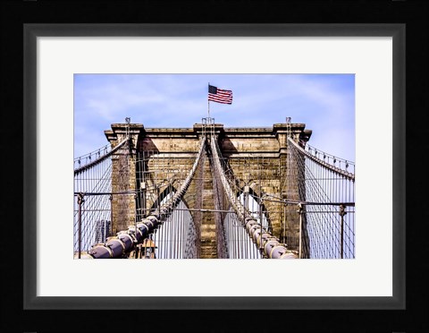 Framed Brooklyn Bridge with Flag Print