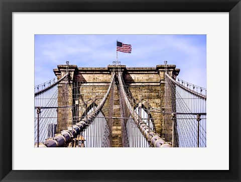 Framed Brooklyn Bridge with Flag Print