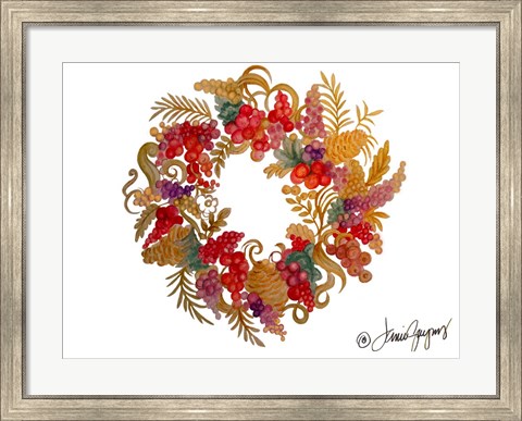 Framed Christmas Wreath with Berries Print