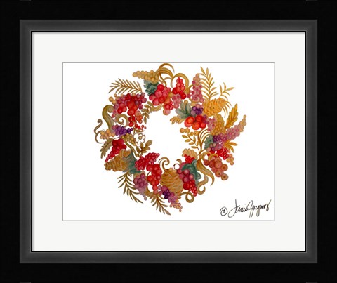 Framed Christmas Wreath with Berries Print