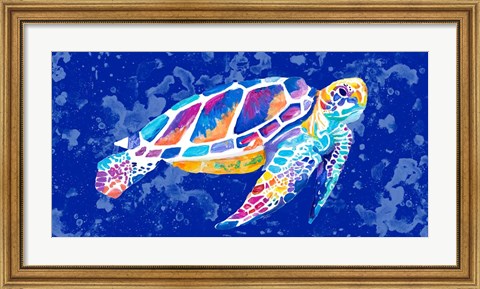 Framed Vibrant Blue Sea Turtle Print