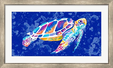 Framed Vibrant Blue Sea Turtle Print