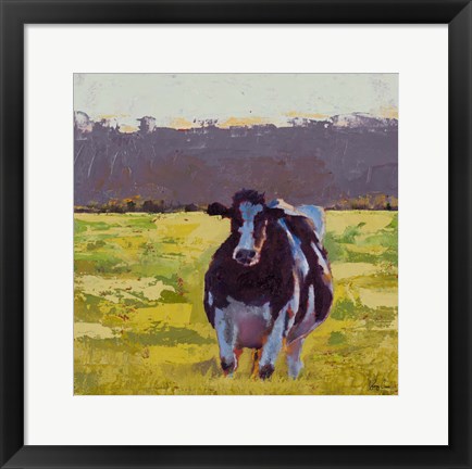 Framed Fat Cow in the Field Print