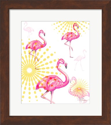 Framed Fashion Flamingos Burst I Print