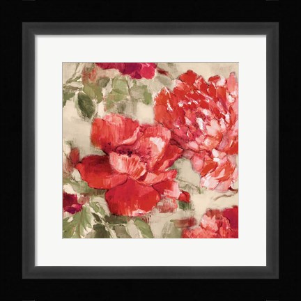 Framed Red Modern Peonies II Print