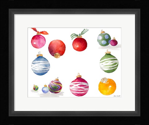 Framed Christmas Ornaments Watercolor II Print