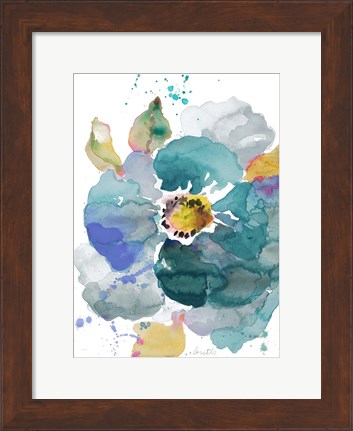 Framed Watercolor Modern Blue Poppy Print