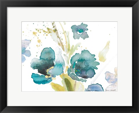 Framed Blue Watercolor Modern Poppies I Print
