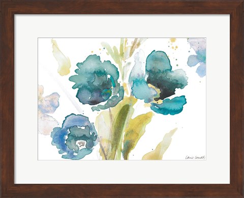 Framed Blue Watercolor Modern Poppies II Print