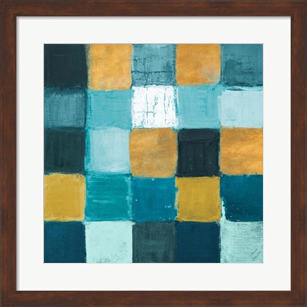 Framed Teal and Gold Rural Facade II Print
