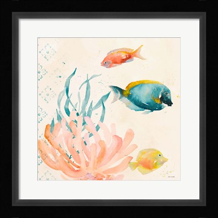 Framed Tropical Teal Coral Medley II Print