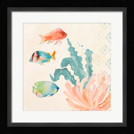 Framed Tropical Teal Coral Medley I Print